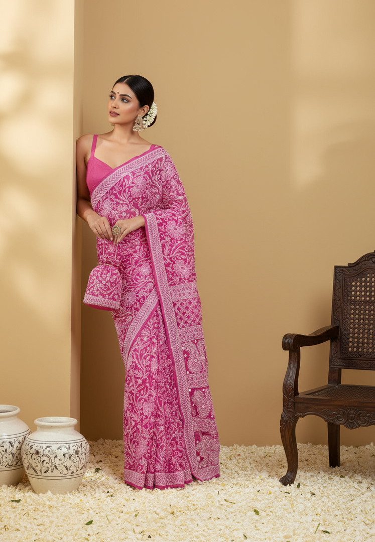 Gulzar Heavy Work Georgette Chikankari Saree