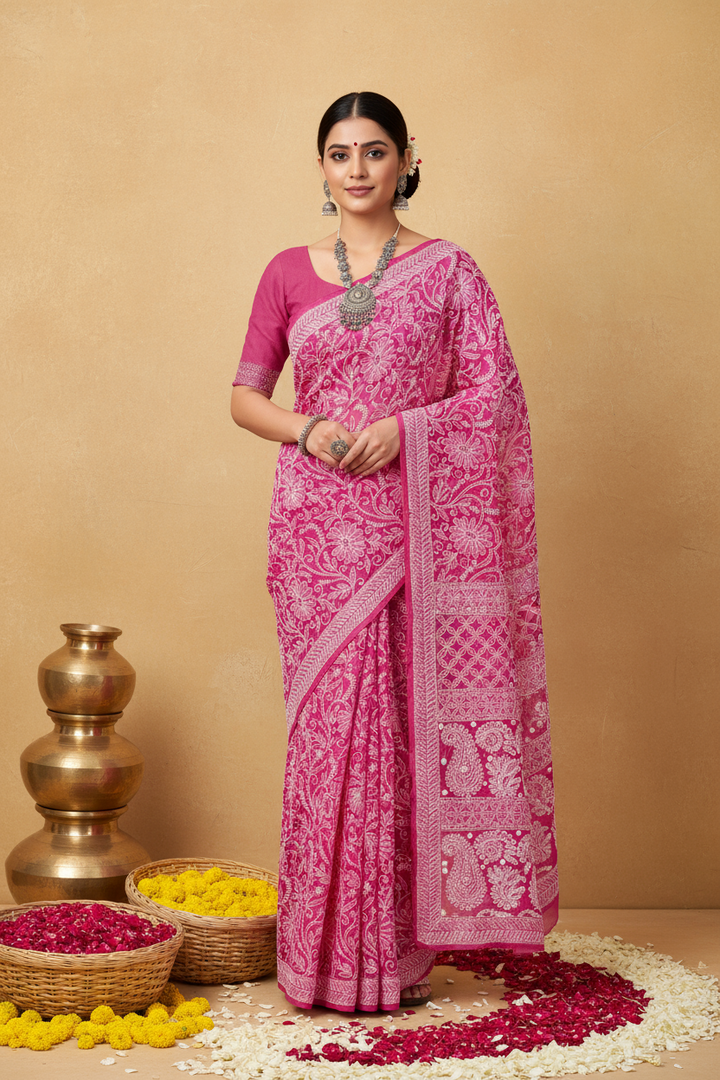 Gulzar Heavy Work Georgette Chikankari Saree