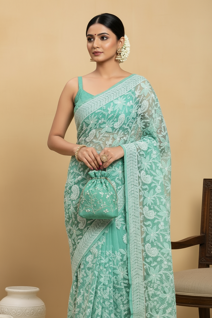 Gulzar Full Jaal Chikankari Saree