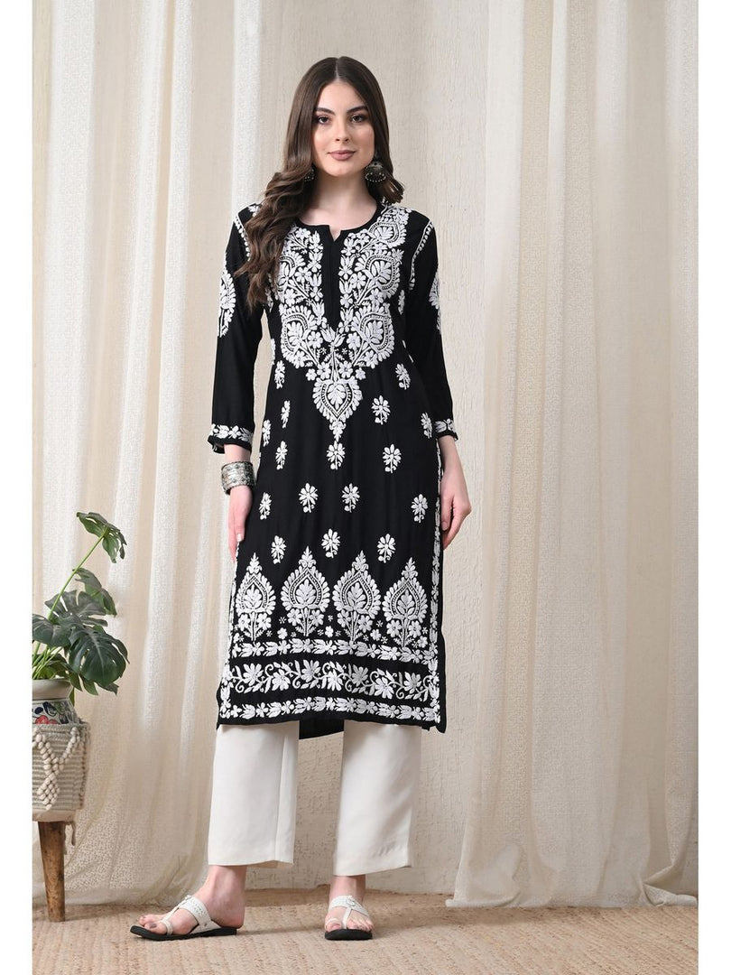 Dhara Modal Chikankari Straight Kurti