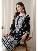 Load image into Gallery viewer, Dhara Modal Chikankari Straight Kurti