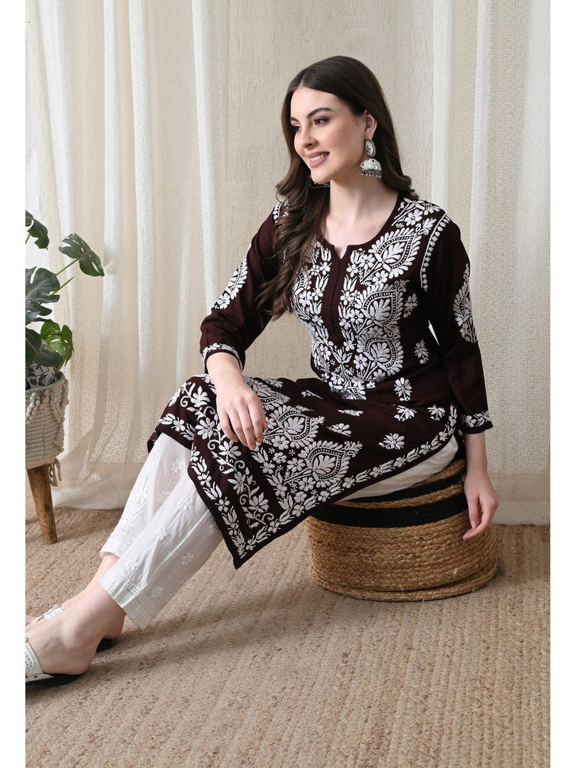 Dhara Modal Chikankari Straight Kurti