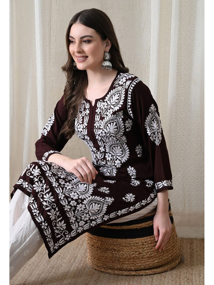 Dhara Modal Chikankari Straight Kurti
