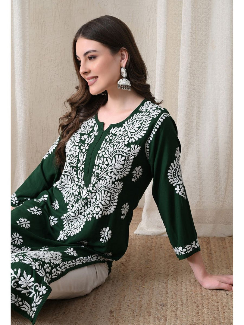 Dhara Modal Chikankari Straight Kurti