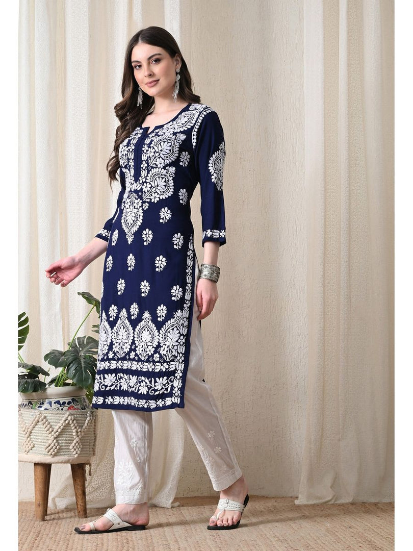 Dhara Modal Chikankari Straight Kurti