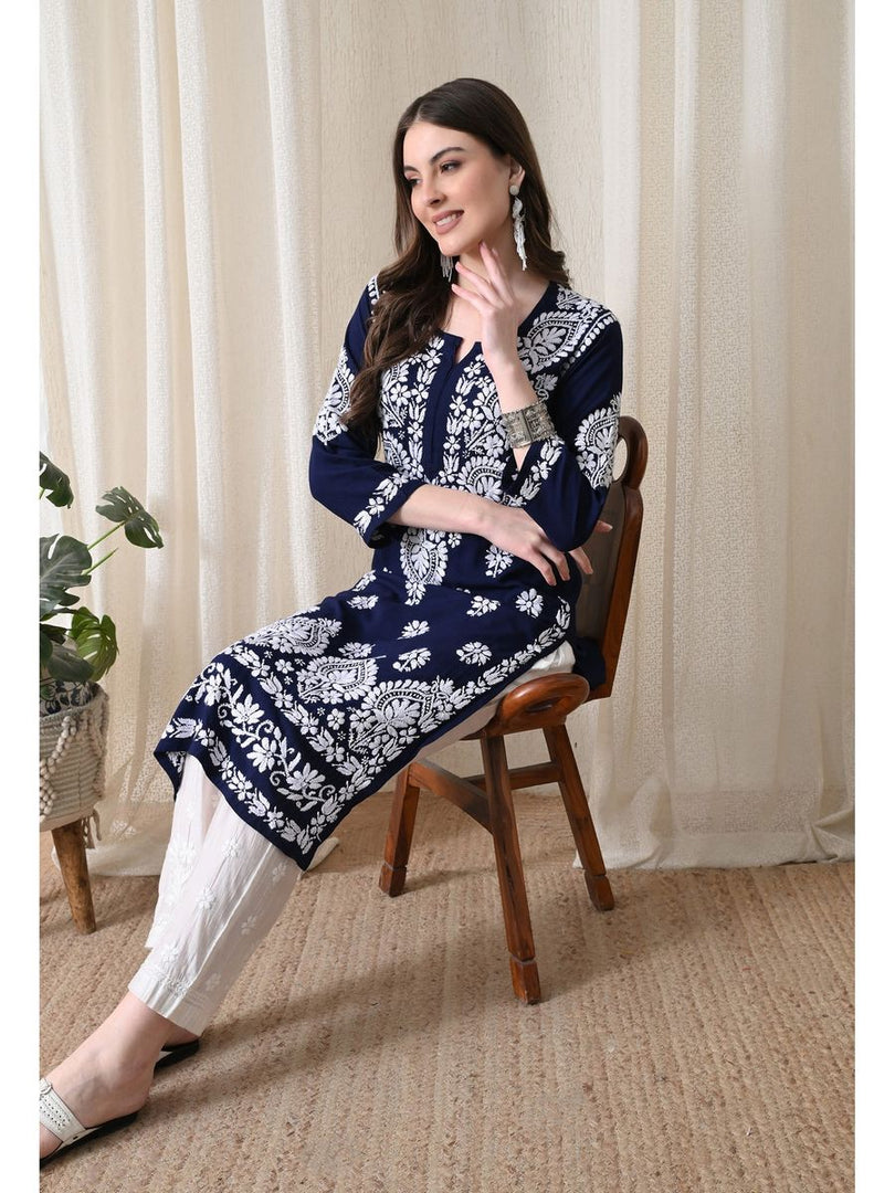 Dhara Modal Chikankari Straight Kurti