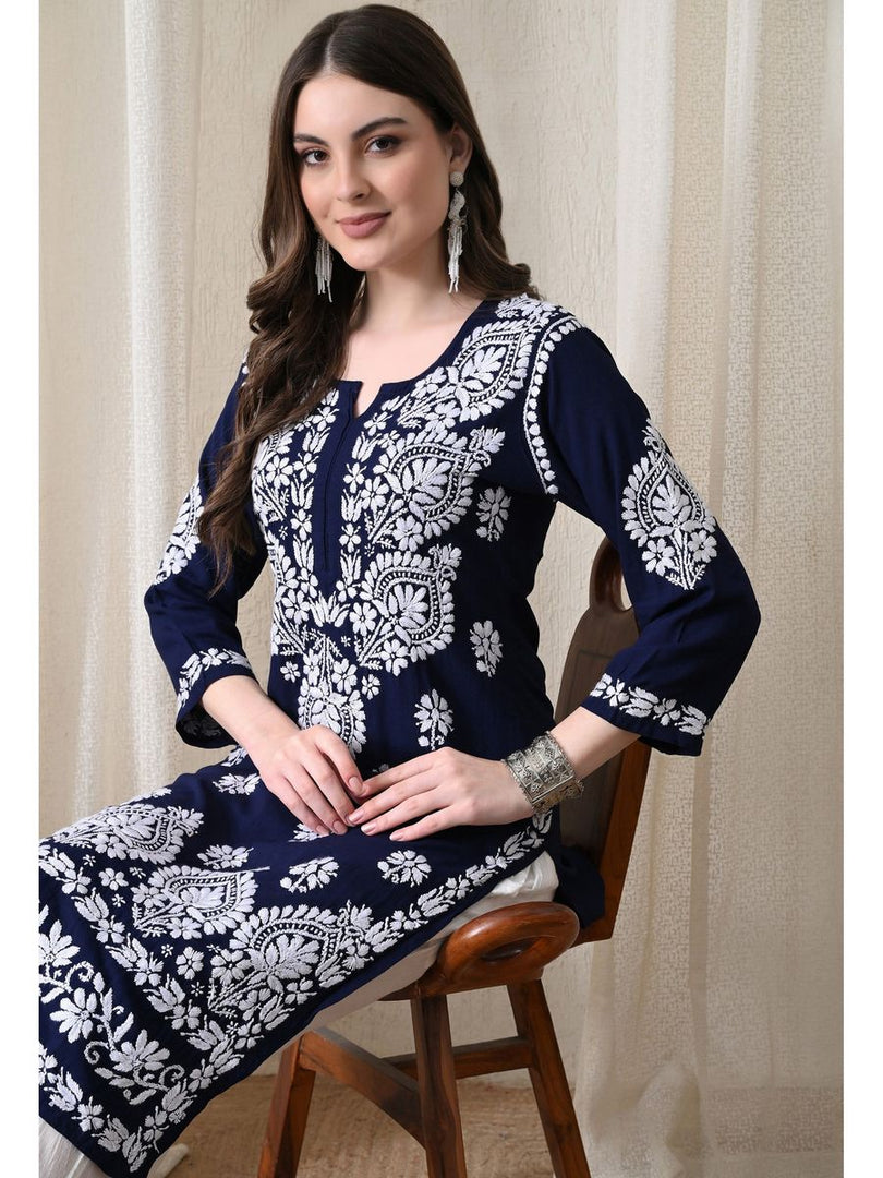 Dhara Modal Chikankari Straight Kurti