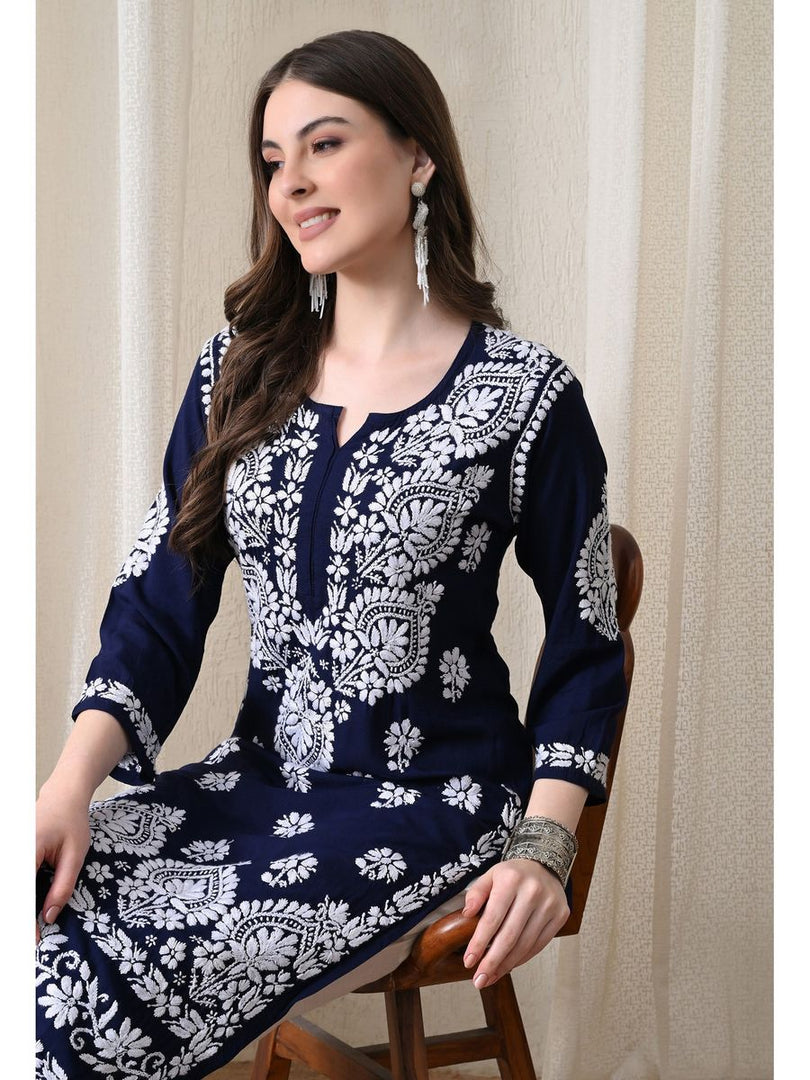Dhara Modal Chikankari Straight Kurti