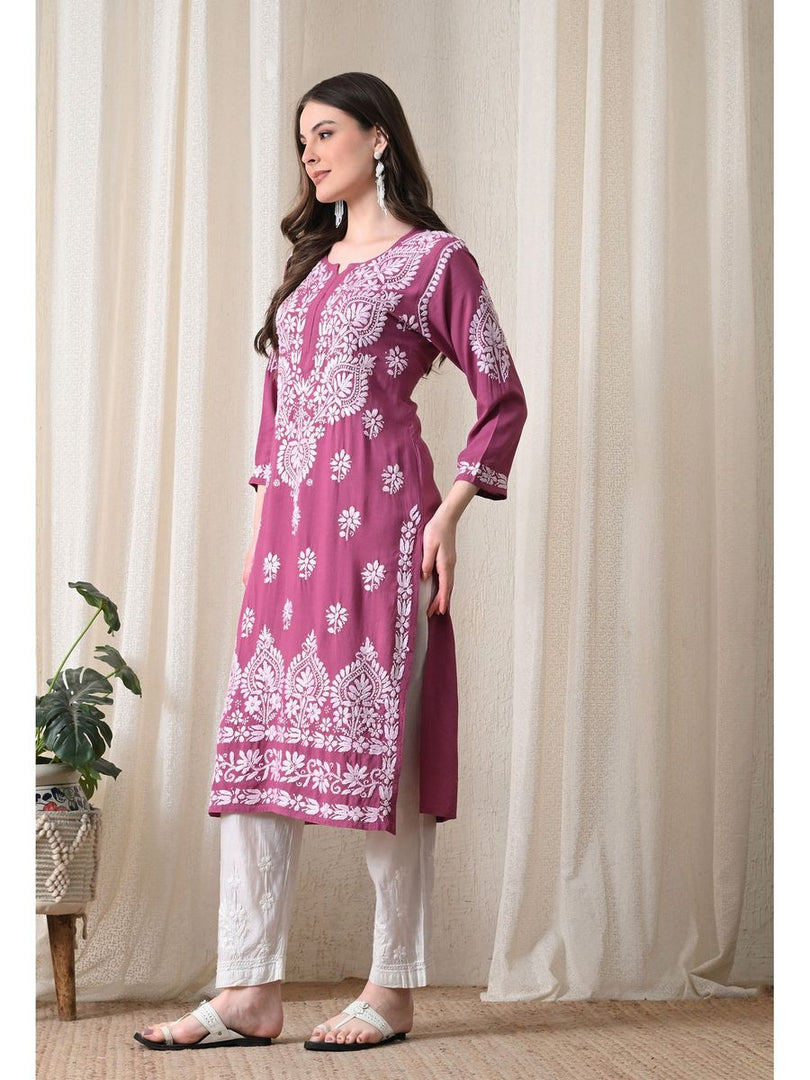 Dhara Modal Chikankari Straight Kurti