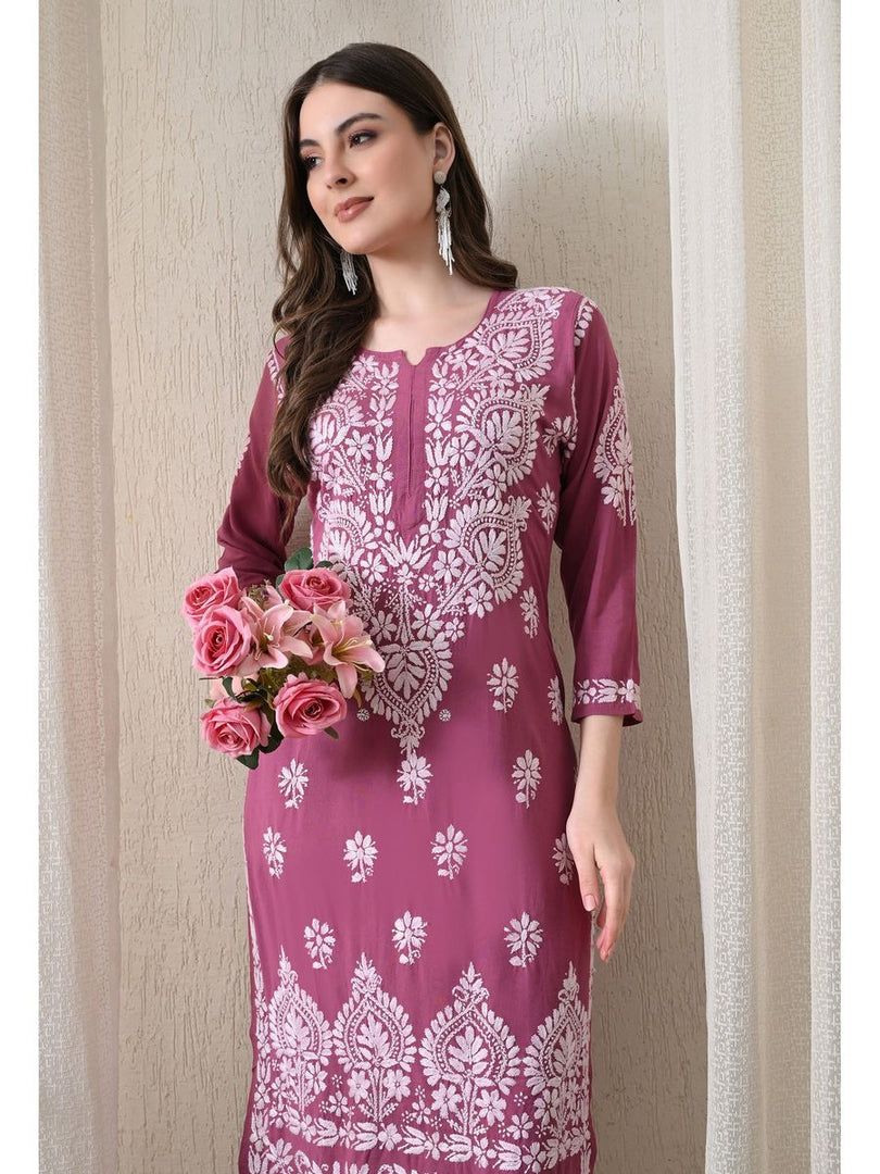 Dhara Modal Chikankari Straight Kurti