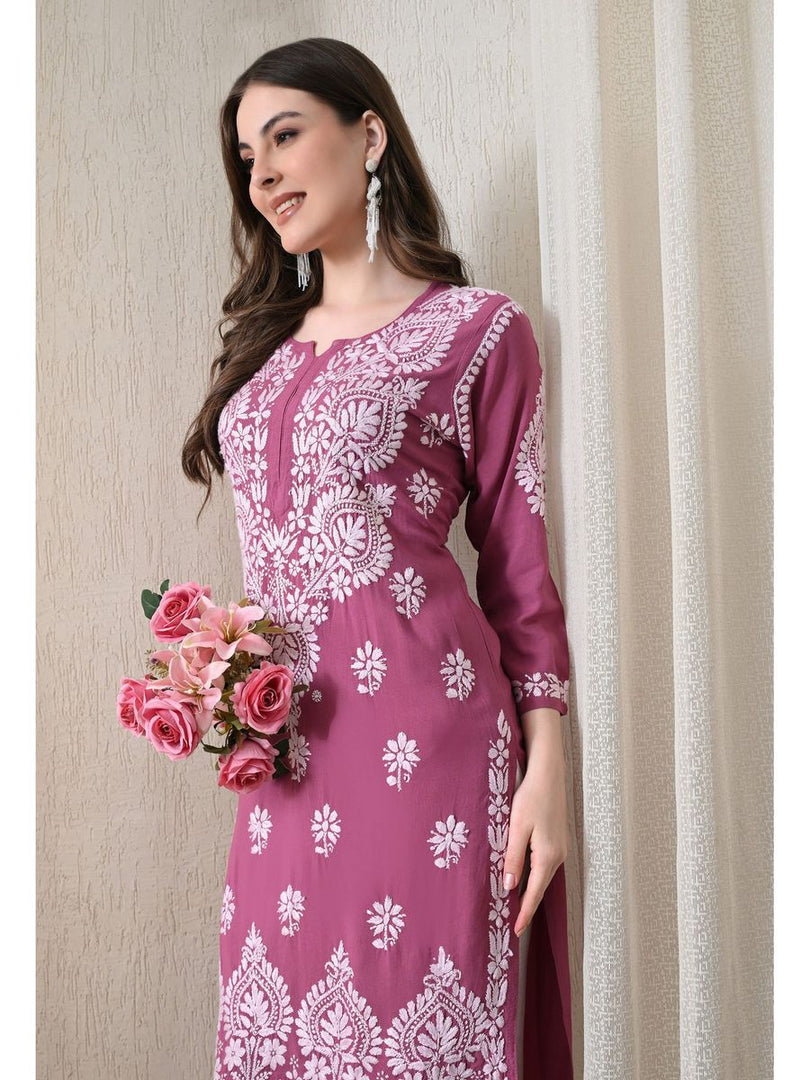 Dhara Modal Chikankari Straight Kurti
