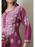 Load image into Gallery viewer, Dhara Modal Chikankari Straight Kurti