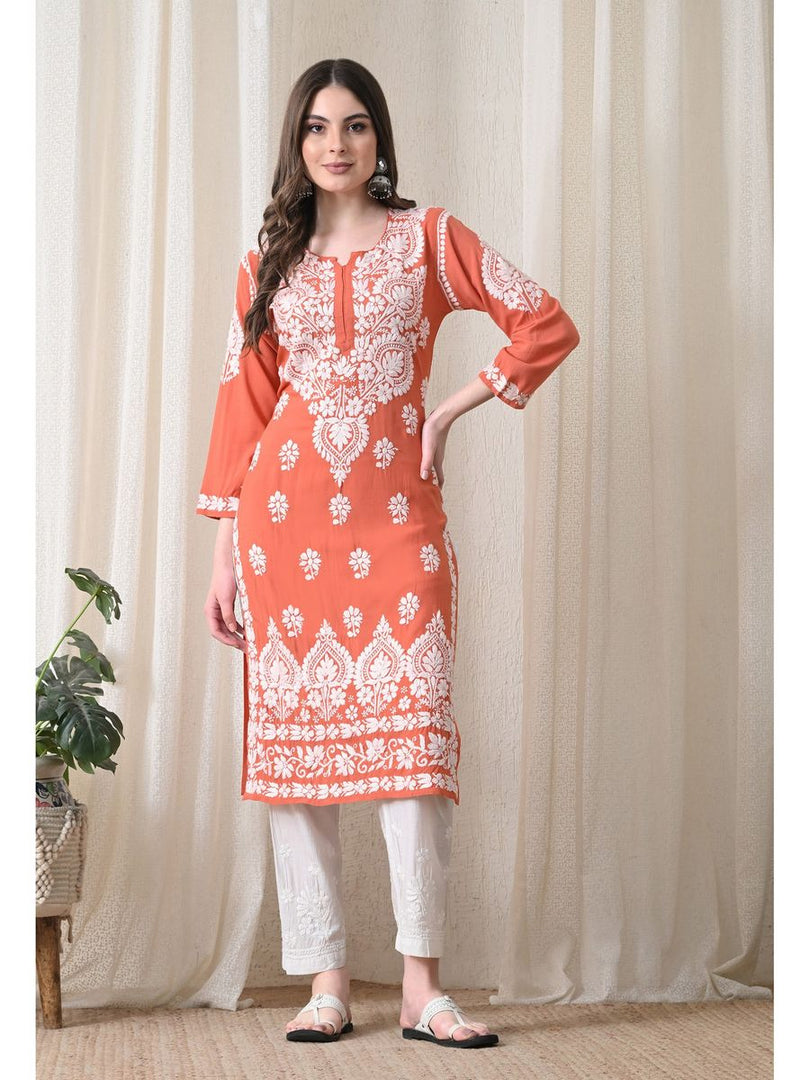 Dhara Modal Chikankari Straight Kurti