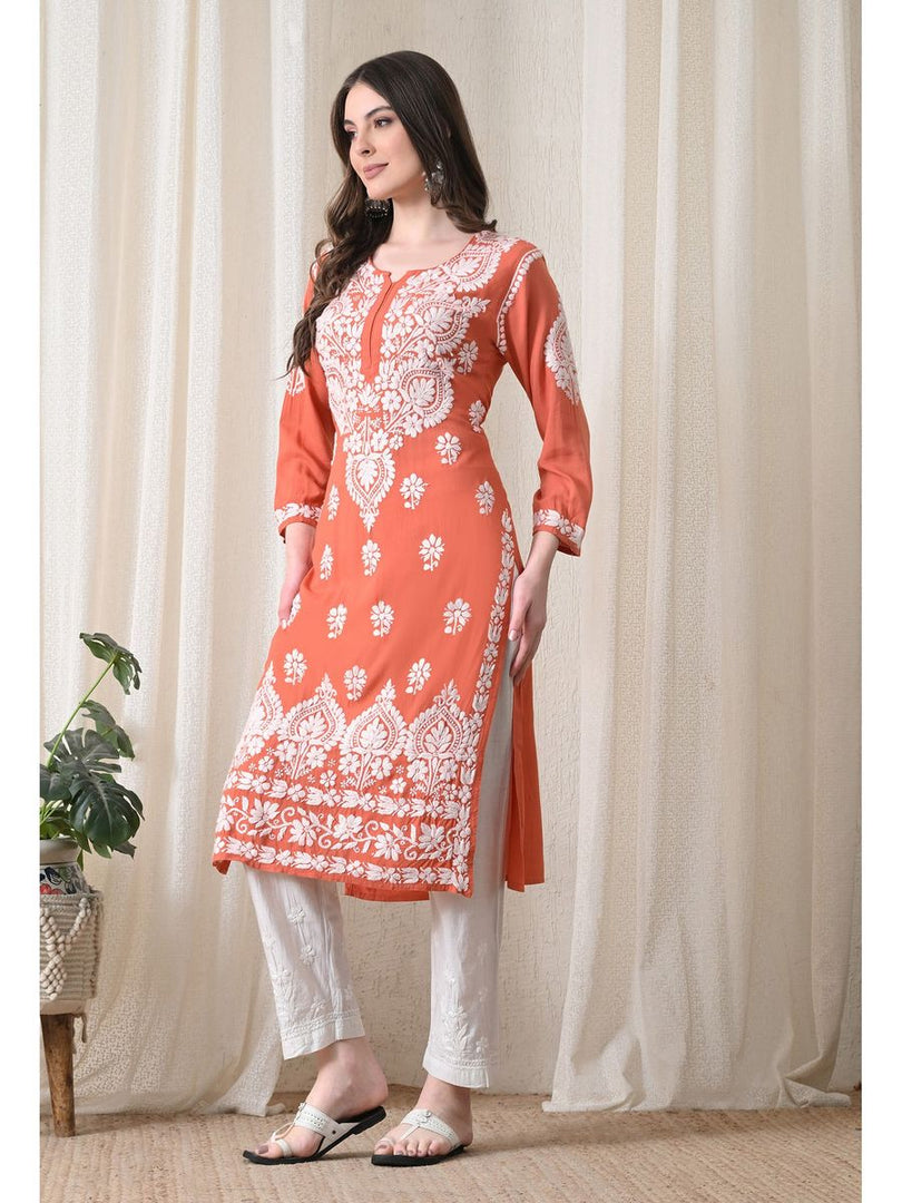 Dhara Modal Chikankari Straight Kurti
