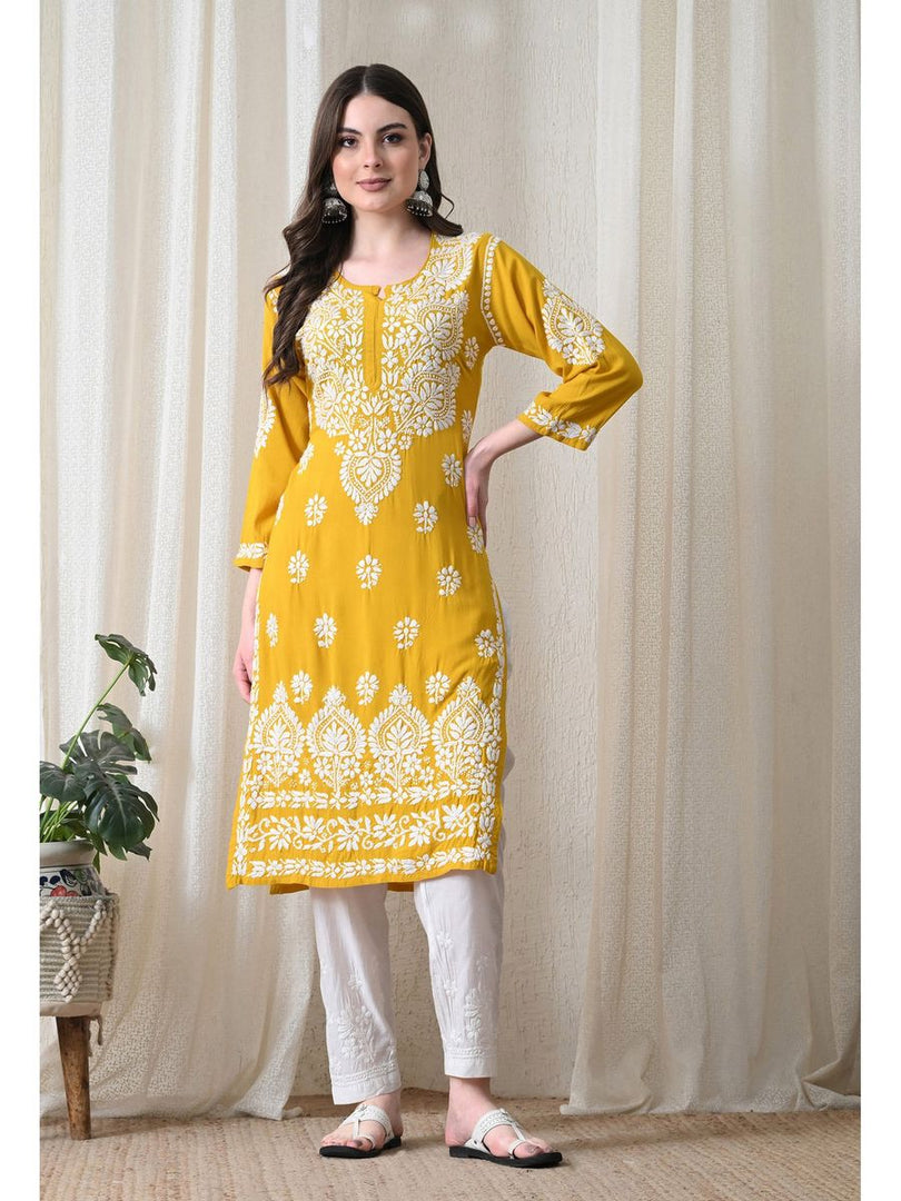 Dhara Modal Chikankari Straight Kurti