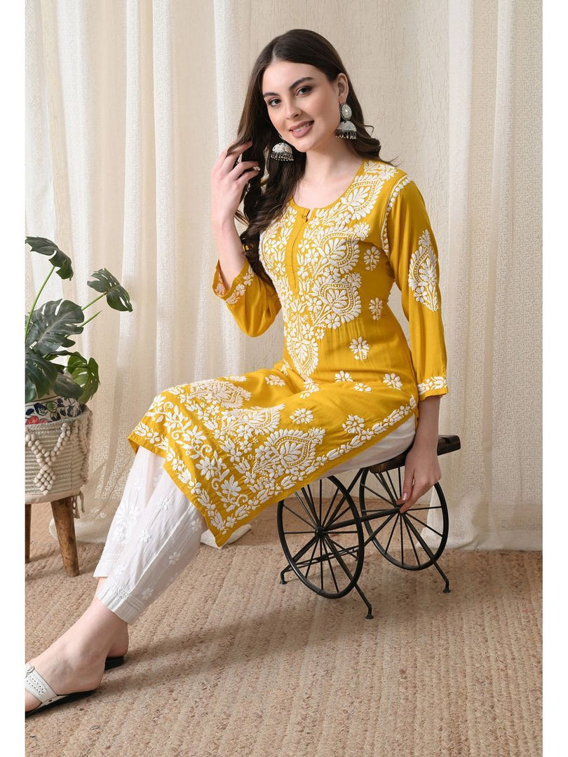 Dhara Modal Chikankari Straight Kurti