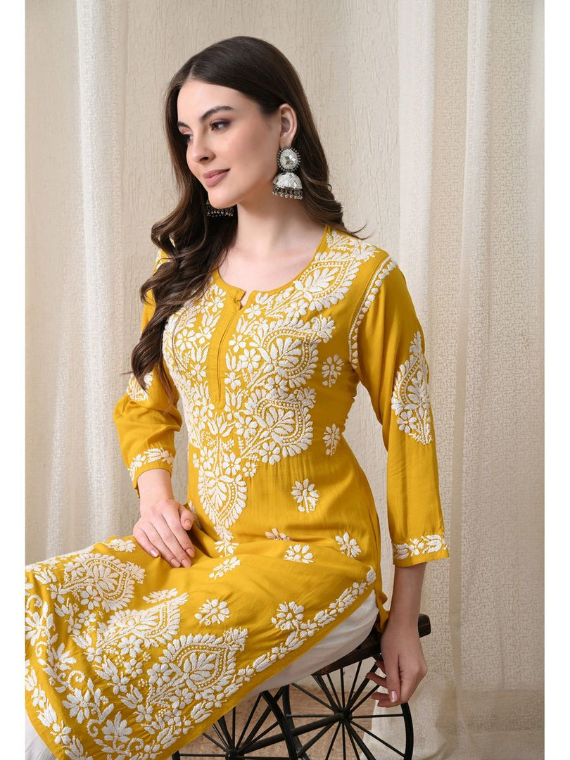 Dhara Modal Chikankari Straight Kurti