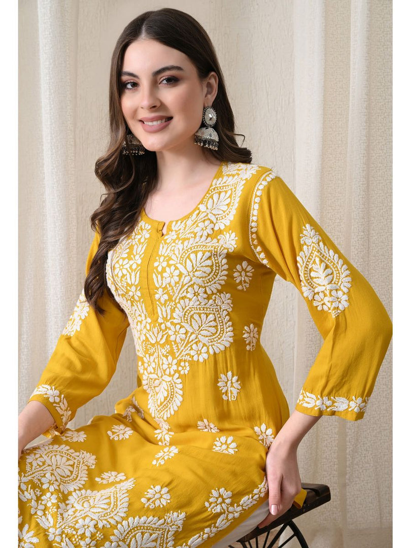 Dhara Modal Chikankari Straight Kurti