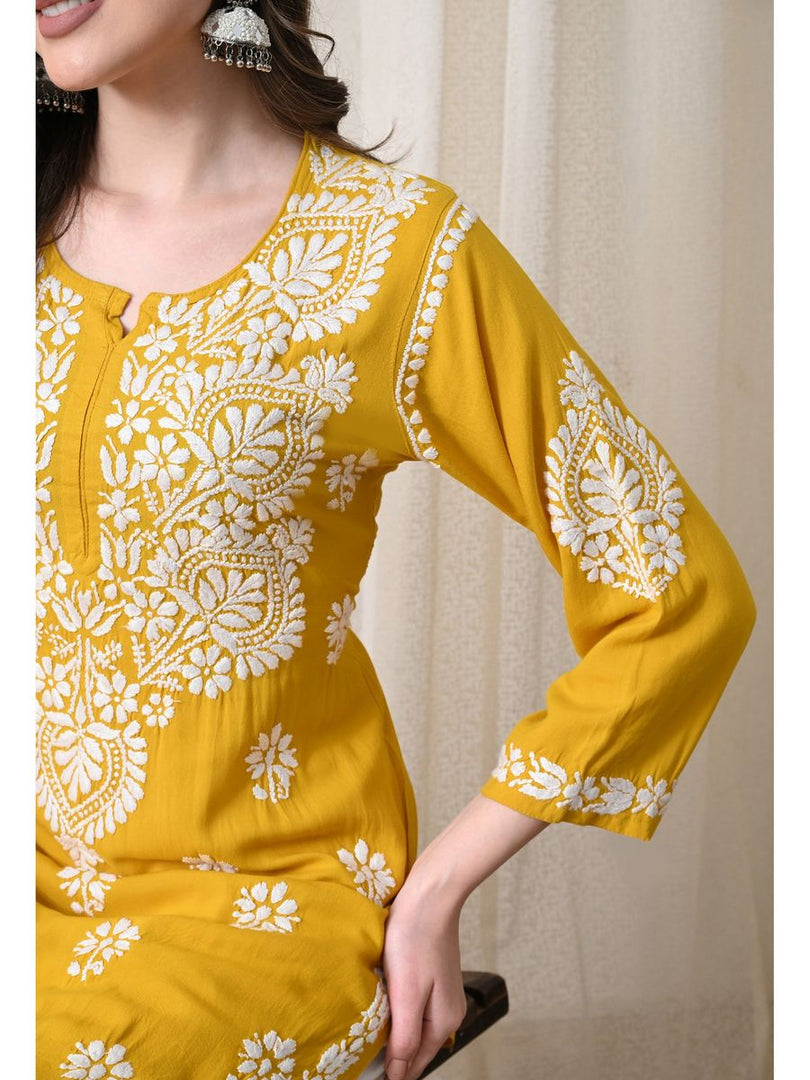 Dhara Modal Chikankari Straight Kurti