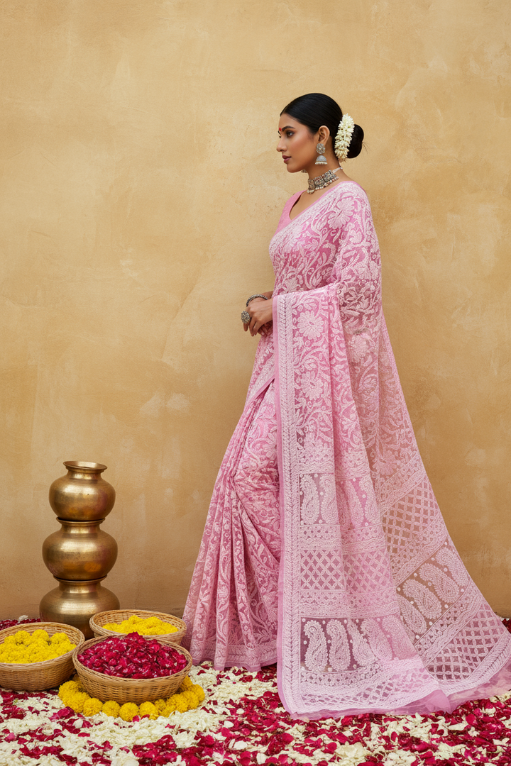 Gulzar Heavy Work Georgette Chikankari Saree