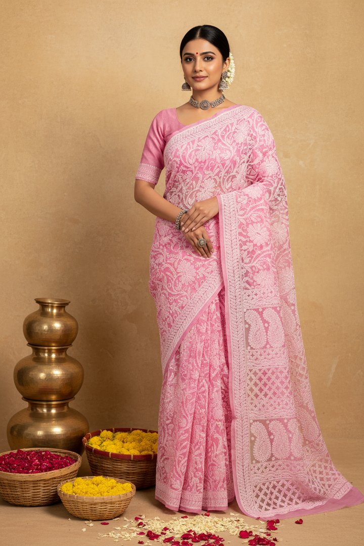 Gulzar Heavy Work Georgette Chikankari Saree