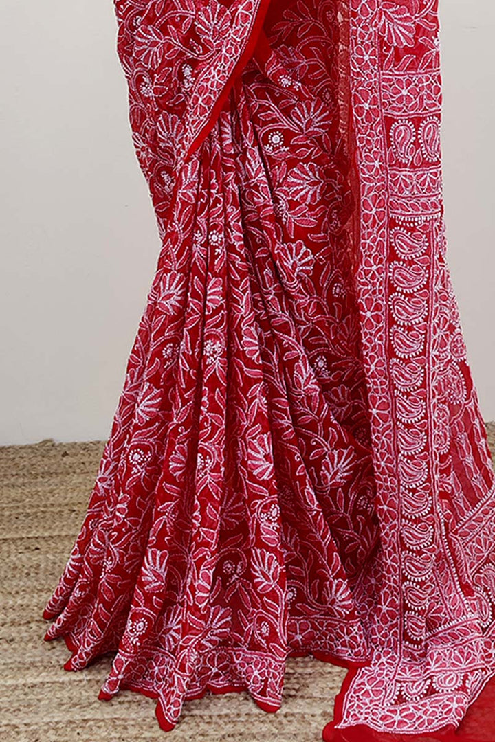 Gulzar Heavy Work Georgette Chikankari Saree