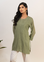 Load image into Gallery viewer, Tarai Viscose Short Chikankari Kurti
