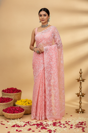 Tepchi work chikankari saree