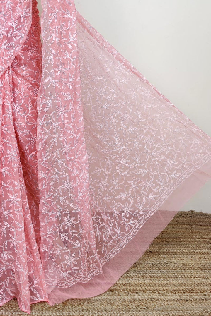 Tepchi work chikankari saree