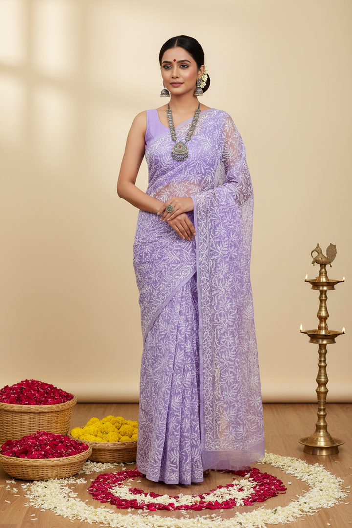 Tepchi work chikankari saree