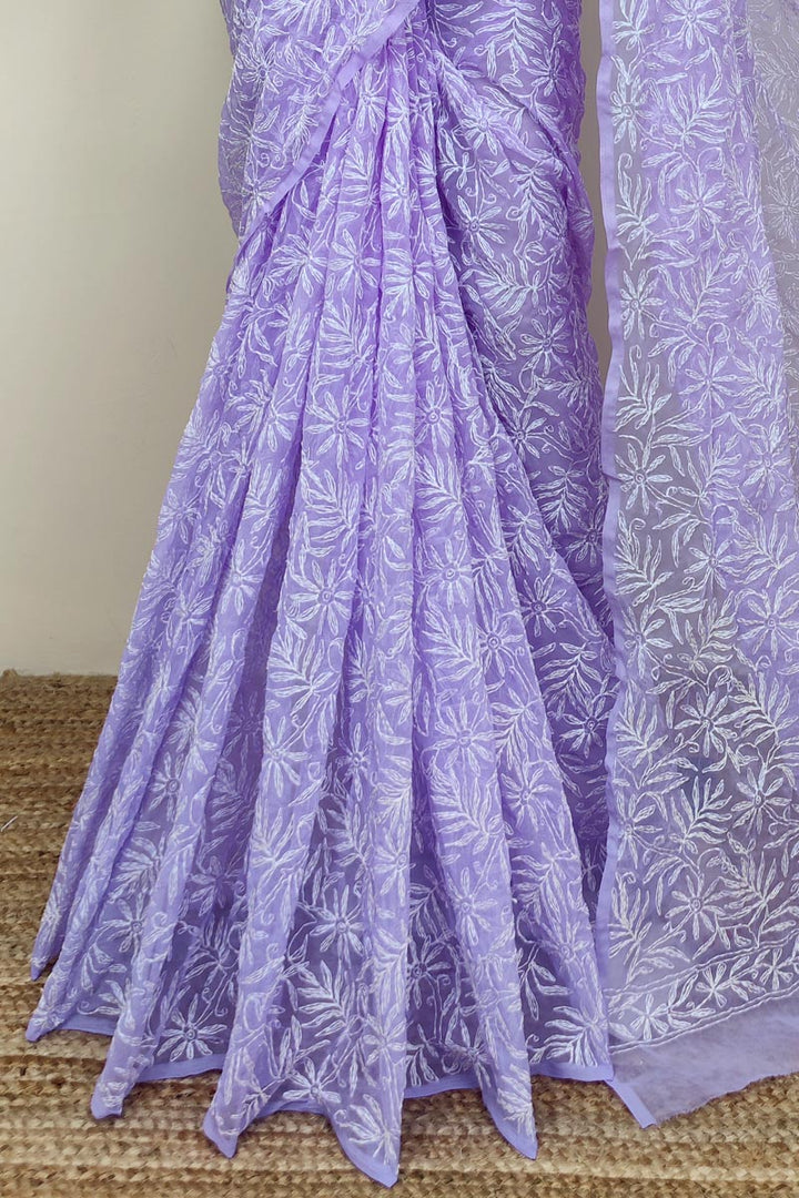 Tepchi work chikankari saree