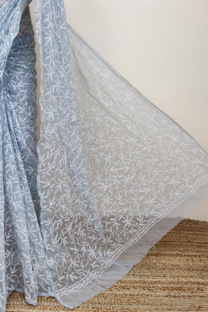 Tepchi work chikankari saree