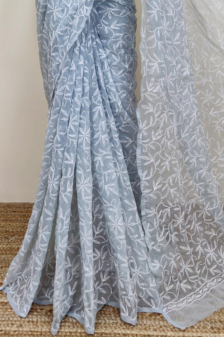 Tepchi work chikankari saree