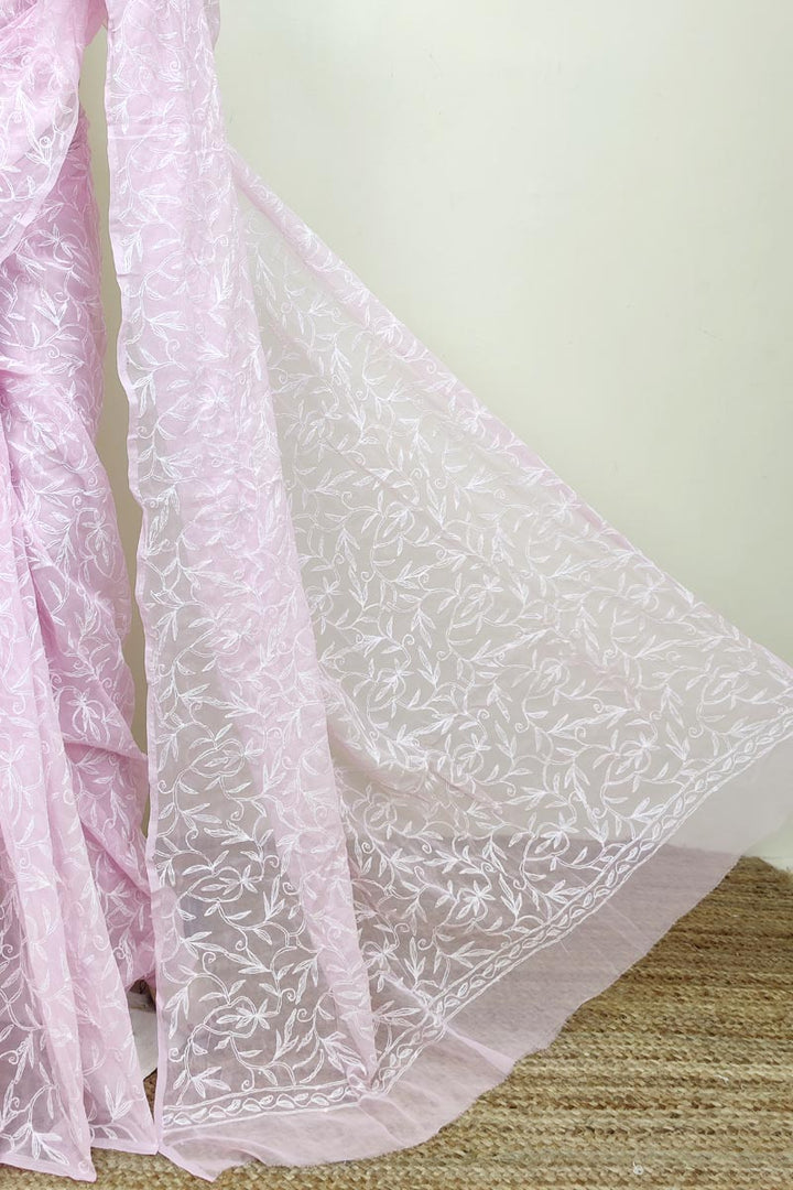 Tepchi work chikankari saree