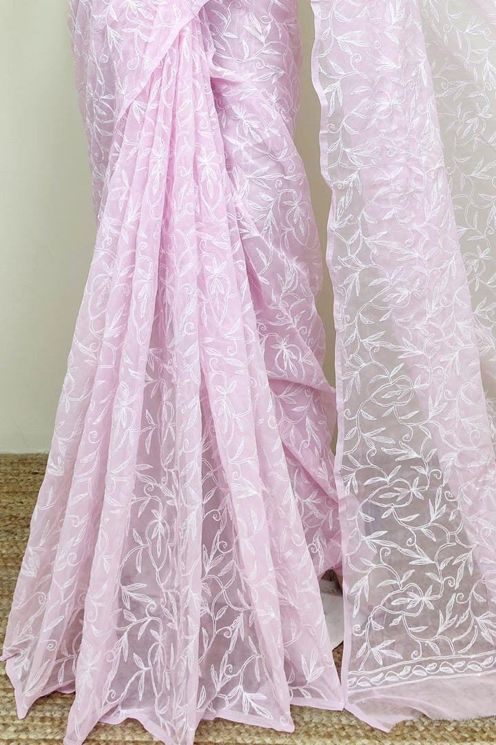 Tepchi work chikankari saree