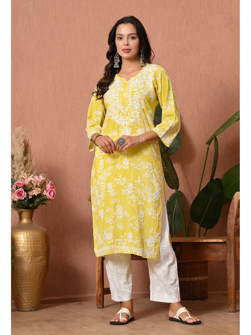 Aadat Mulmul Straight Chikankari Kurti