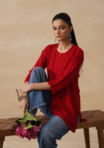 Load image into Gallery viewer, Amina Rayon Short Chikankari Kurti - Red