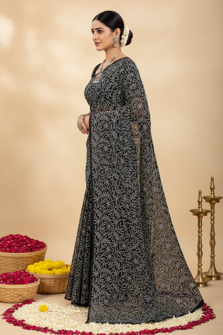 Tepchi work chikankari saree