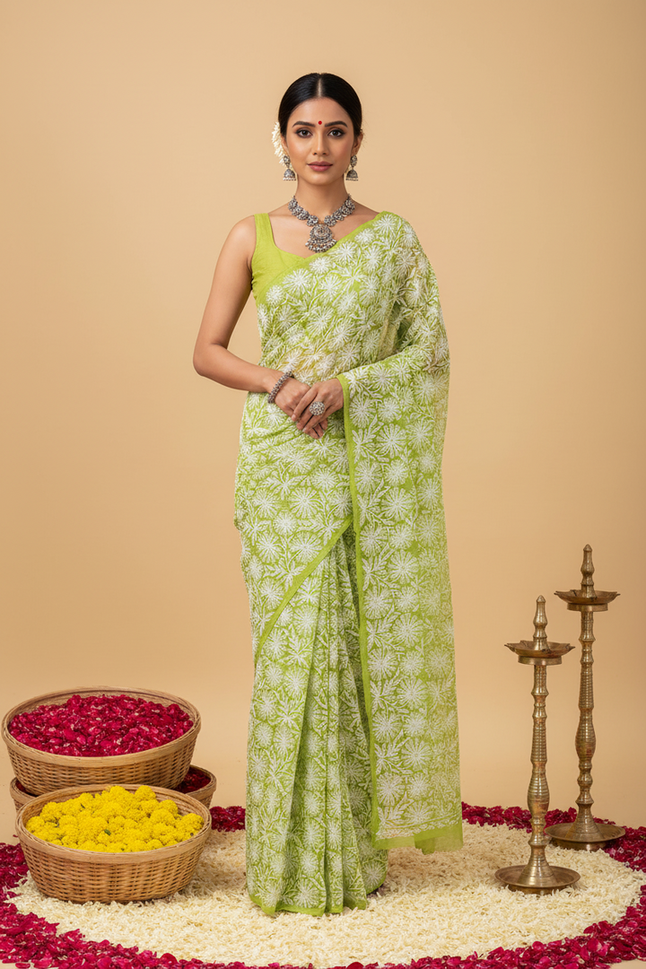 Tepchi work chikankari saree