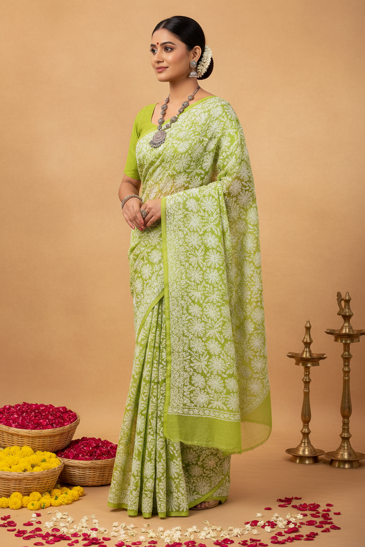 Tepchi work chikankari saree