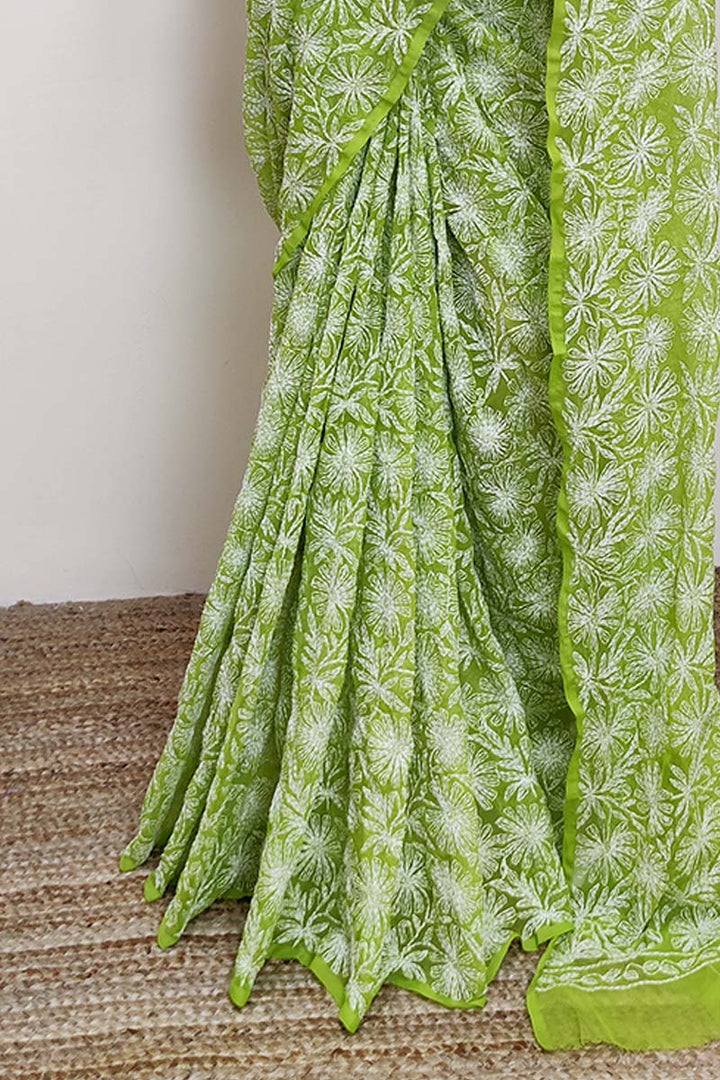 Tepchi work chikankari saree