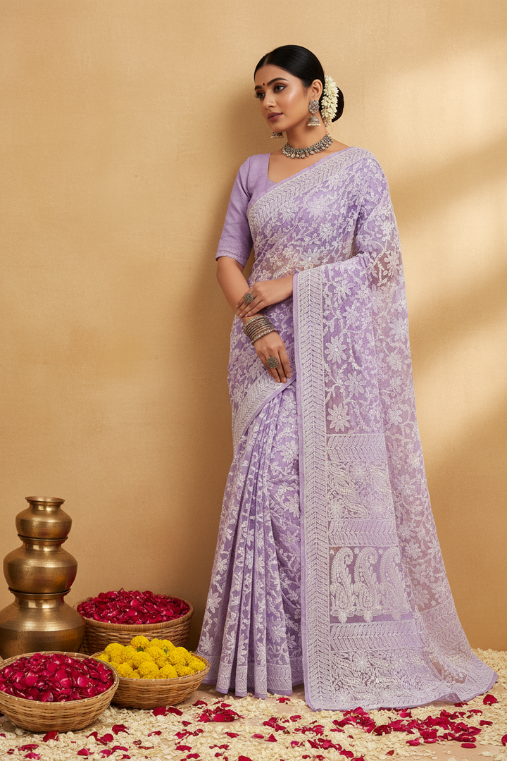 Gulzar Heavy Work Georgette Chikankari Saree