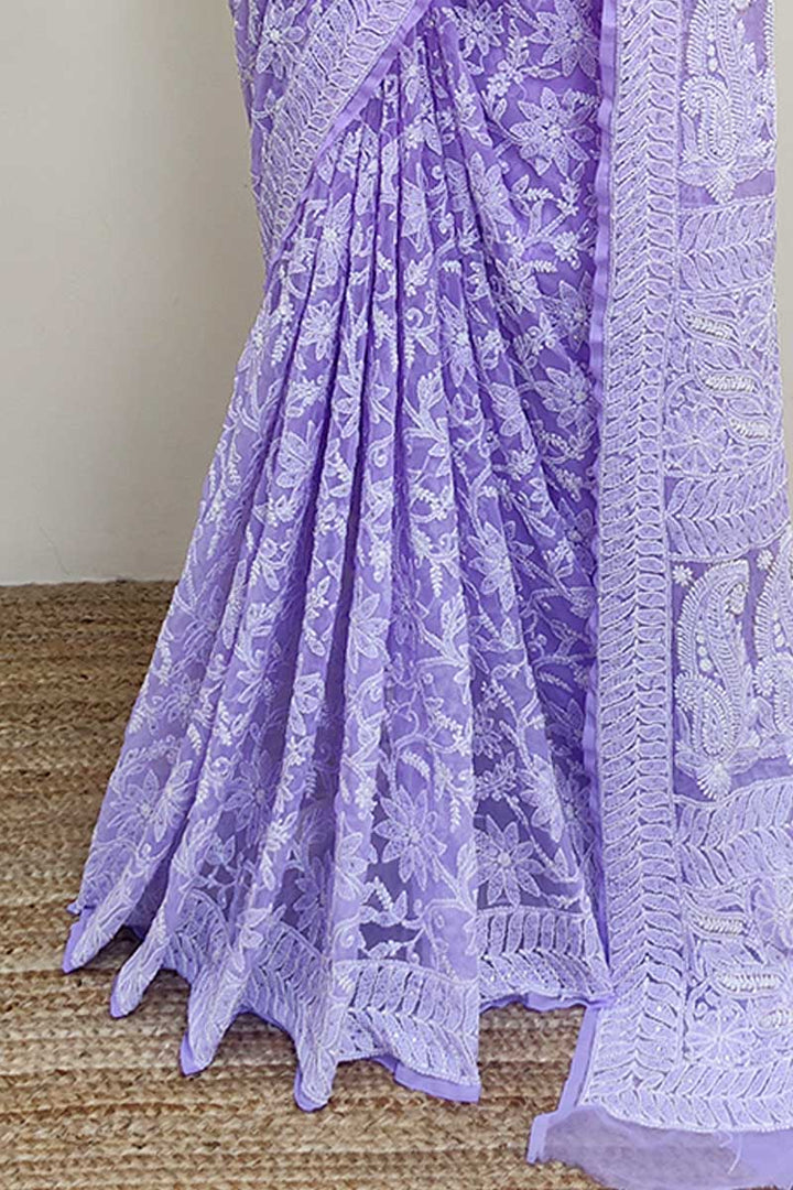 Gulzar Heavy Work Georgette Chikankari Saree