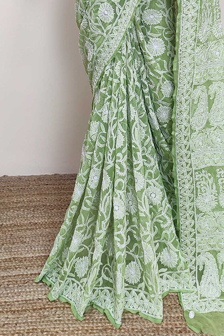 Gulzar Heavy Work Georgette Chikankari Saree