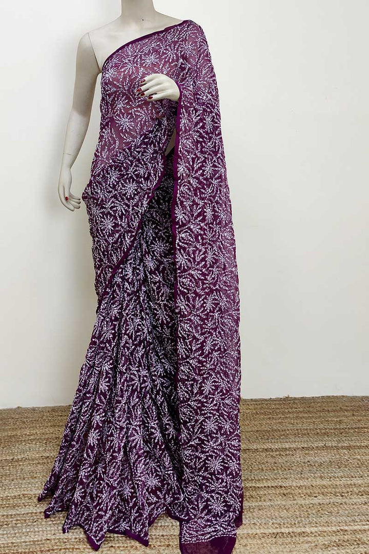 Tepchi work chikankari saree