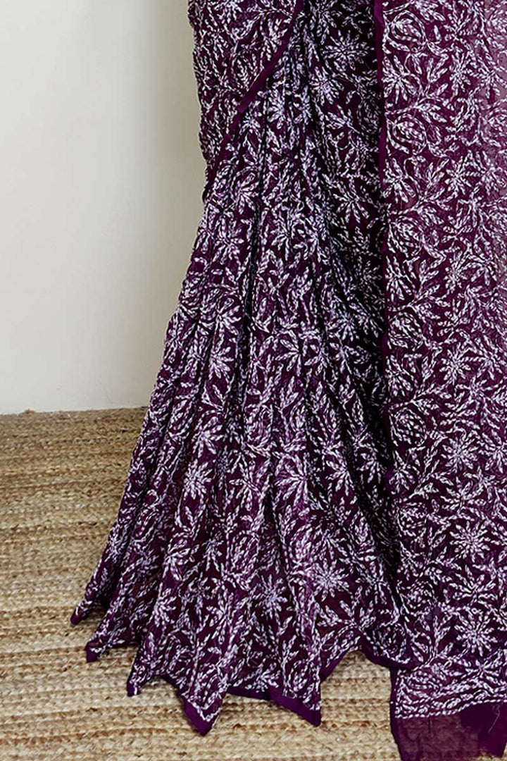 Tepchi work chikankari saree