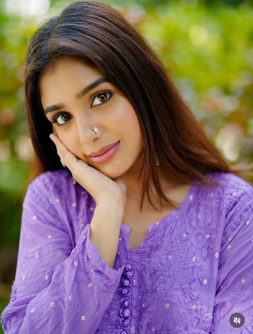 Sona Chanderi Chikankari Kurti Set