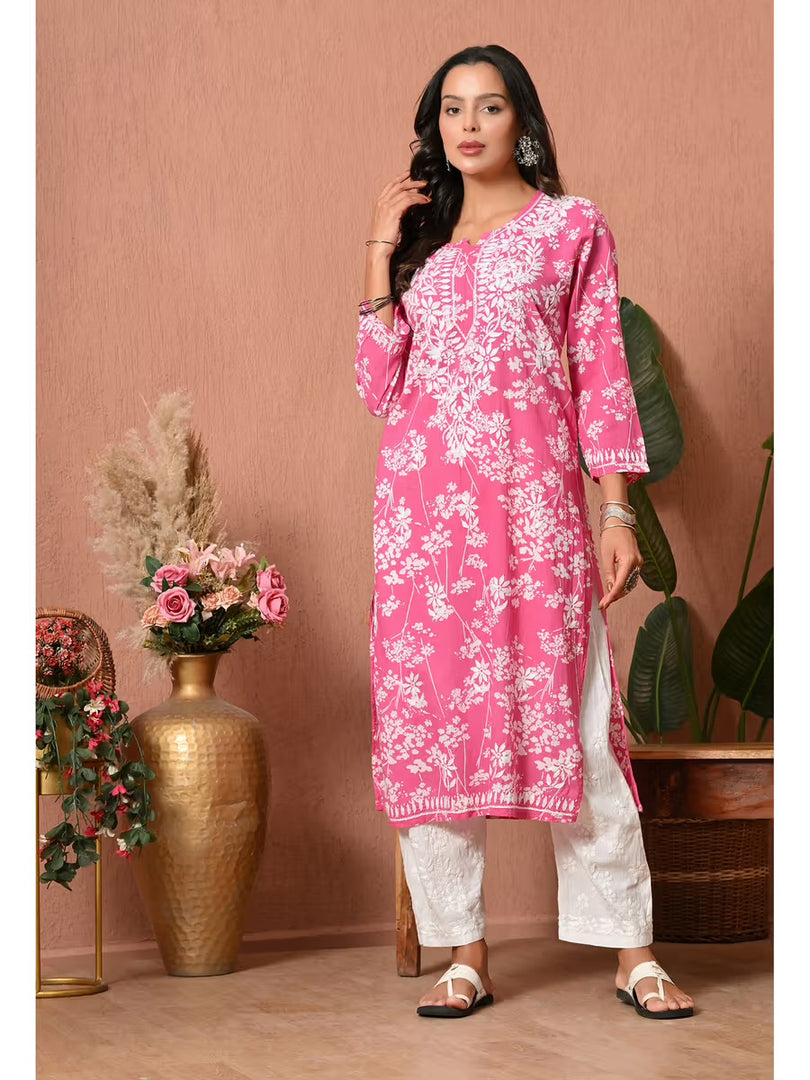 Aadat Mulmul Straight Chikankari Kurti