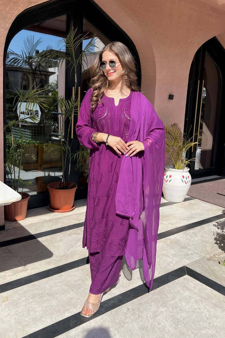 Kalira Rayon Mukaish Chikankari Kurti Set