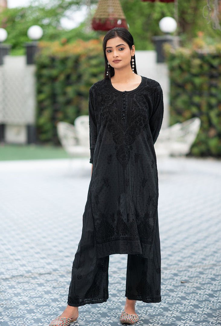 Hayat Chikankari Kurti Set Black